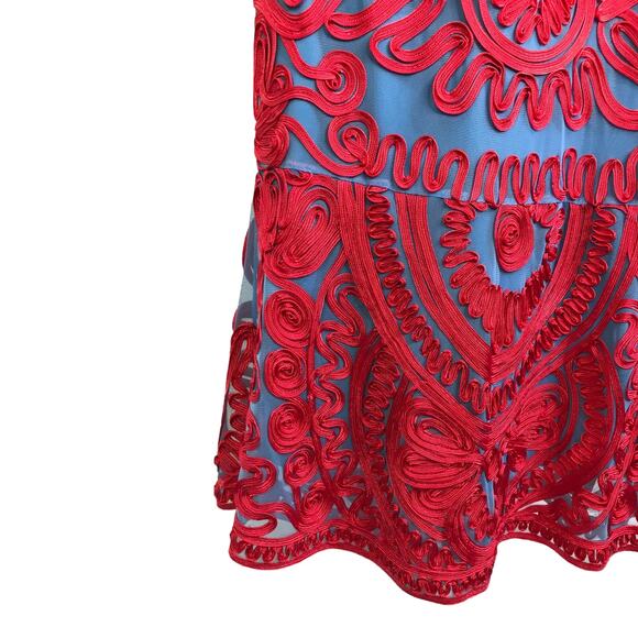 JS Collection Dress Women 12 Red Lace Boho Embroidered Soutache Midi Sleeveless - Picture 7 of 11